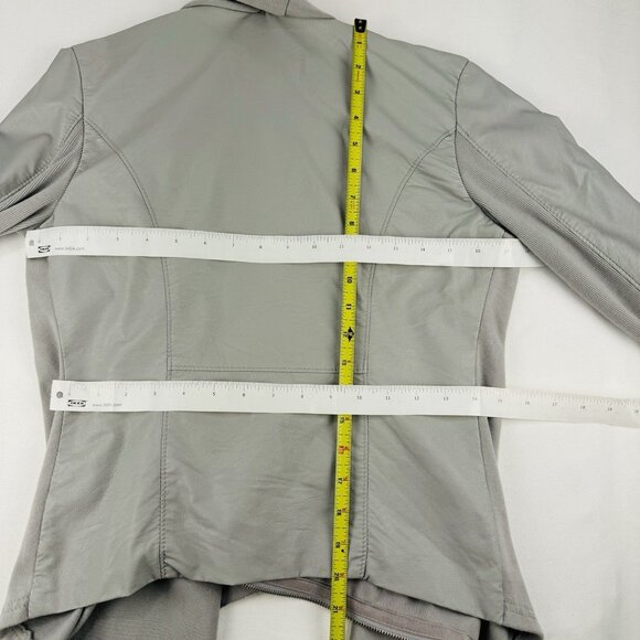 Blank NYC Small Vegan Leather/Wool Drape Jacket Coat Gray Sexy Moto Biker - Picture 5 of 9